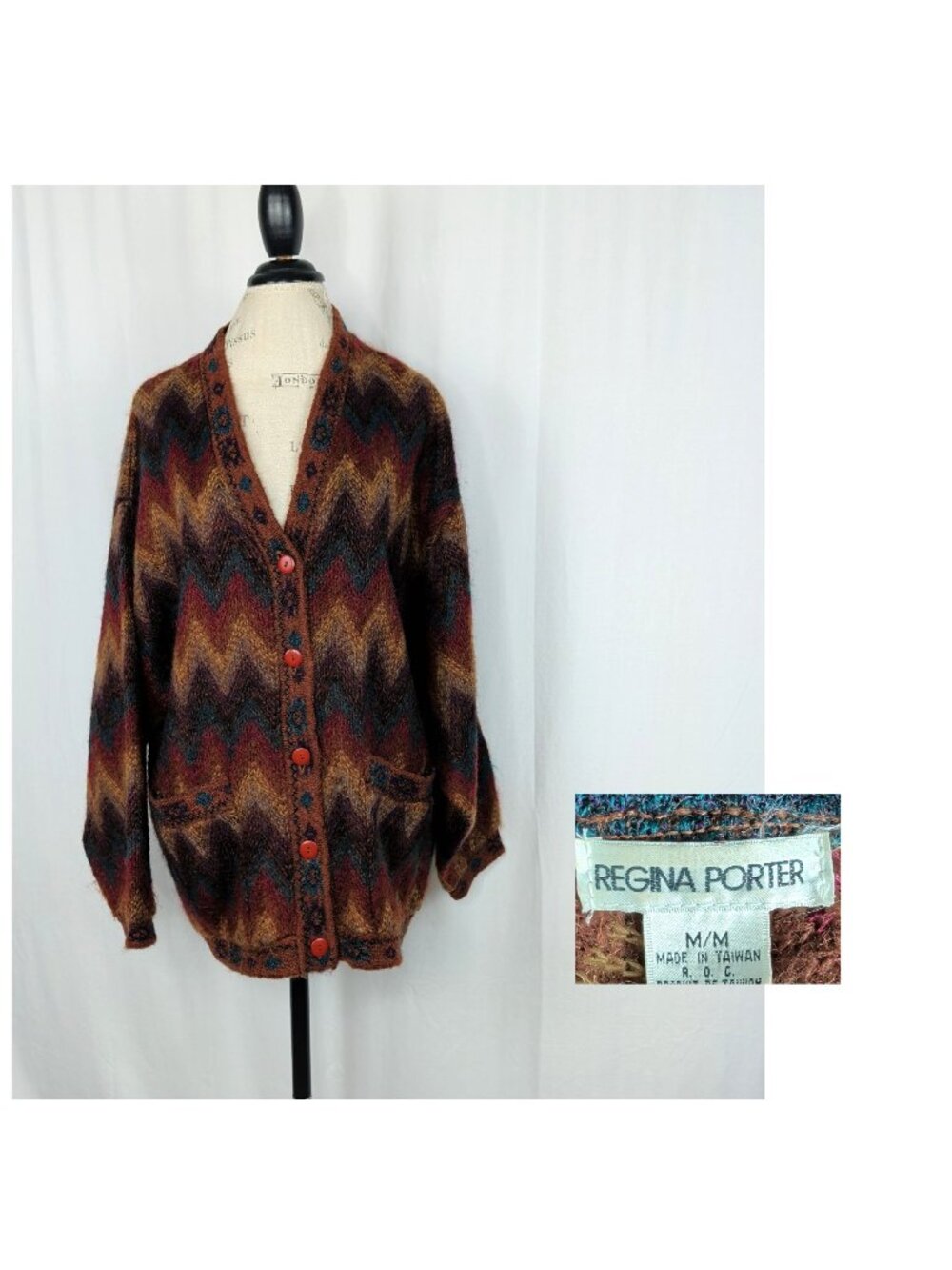 Vintage Regina Porter Mohair Knit Cardigan Medium Brown